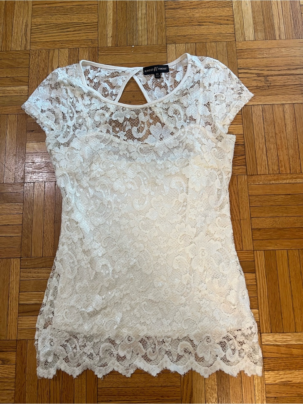 Coquette staple Almost Famous cream Lace Short Sleeve Top size medium